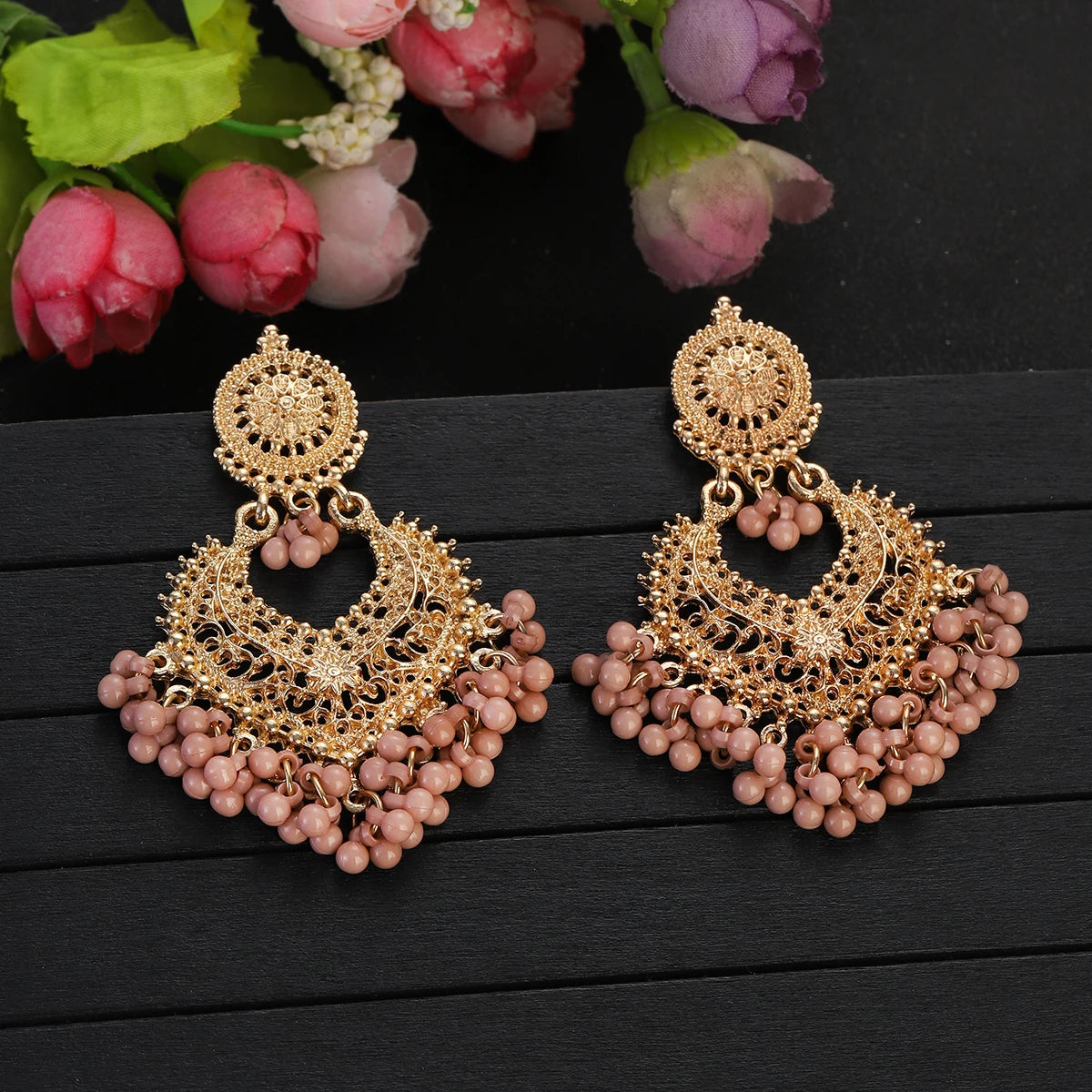 Golden Petal Heart Earrings