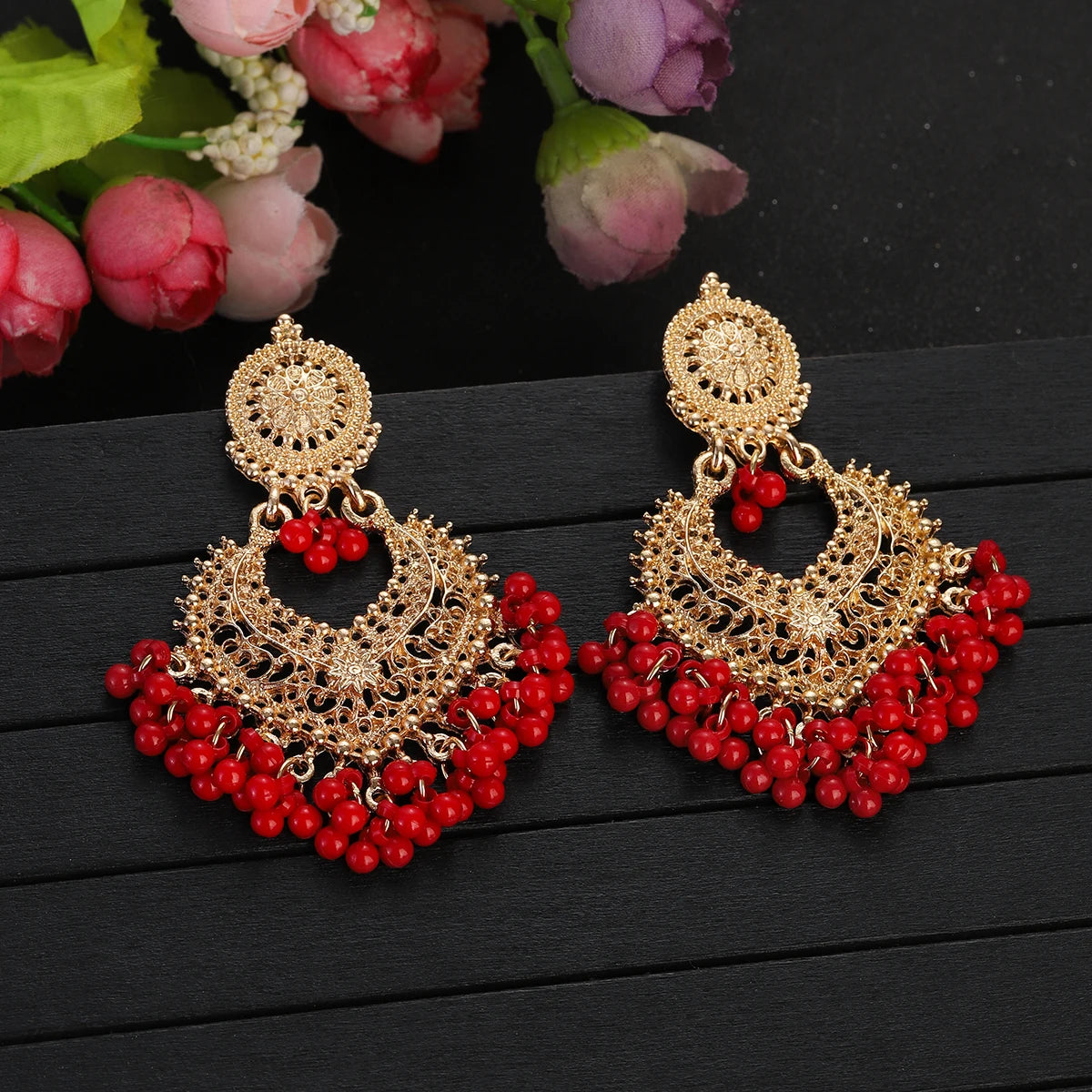 Golden Petal Heart Earrings
